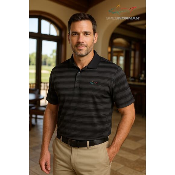 Greg Norman Gray / Black Striped Polo XXL - Picture 1 of 5